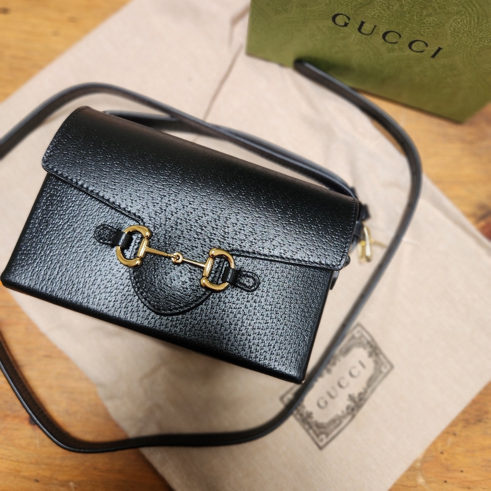 NEW Gucci HORSEBIT 1955 Black Leather Crossbody Bag